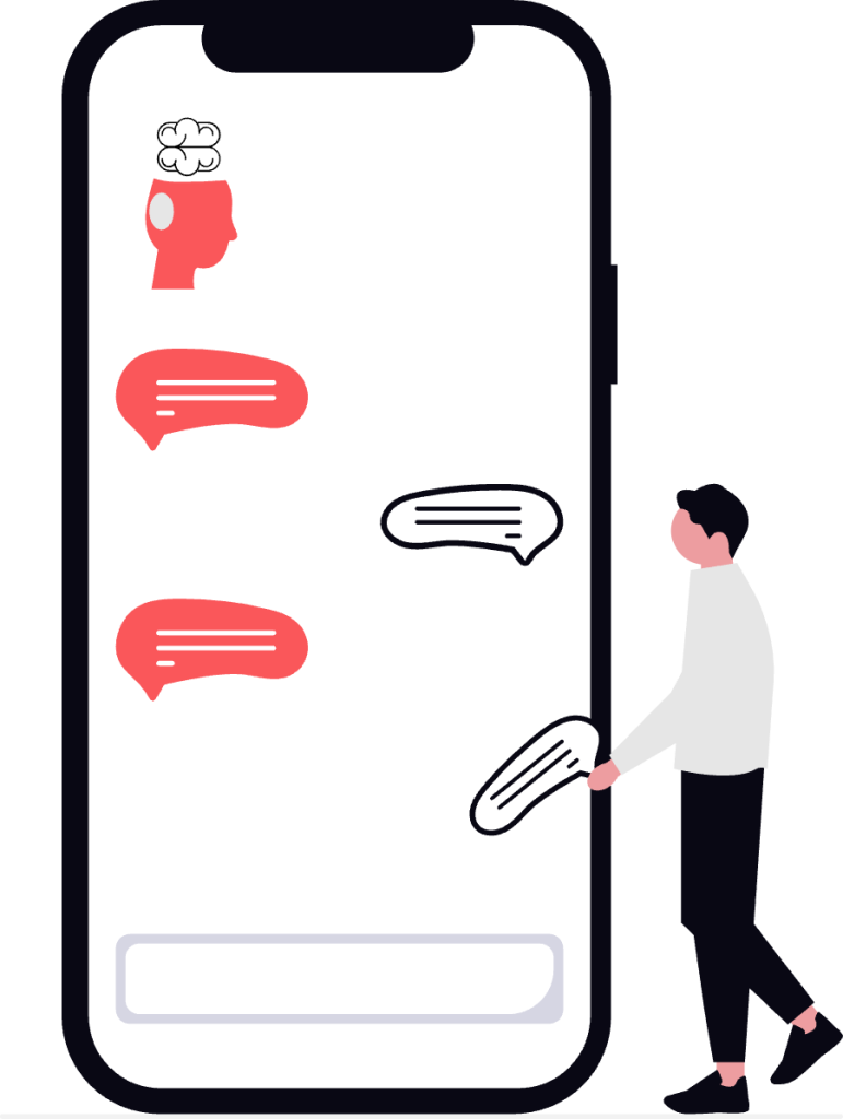 Ilustración de conversación con IA en el móvil